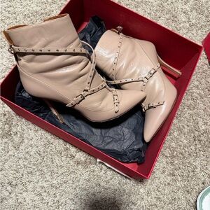 Valentino Garavani Beige Studded Ankle Boots